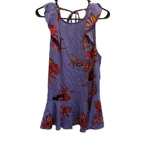 Free People Summer Tulum Floral Mini Dress Purple Size XS Oversized Boho Linen